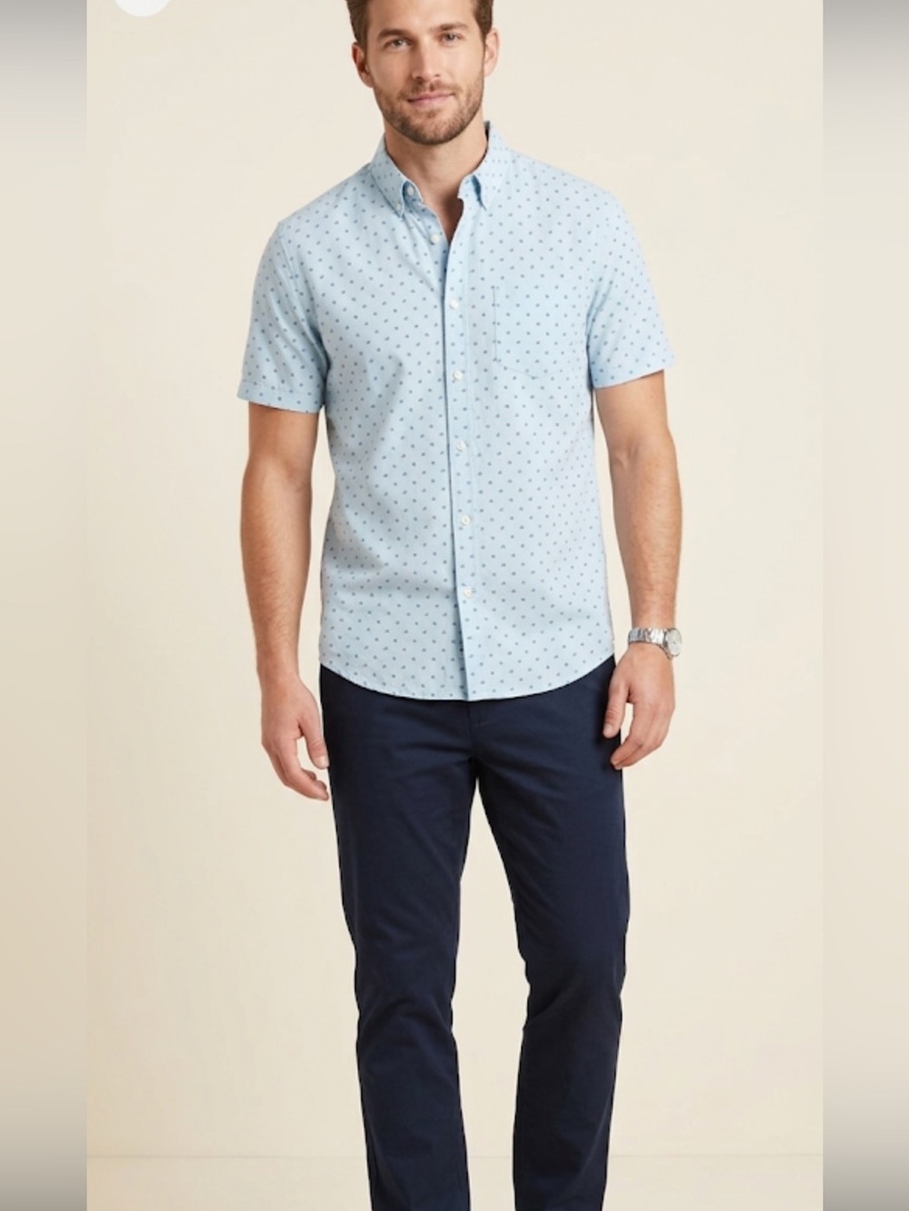 John Ashford Men’s Short-Sleeve Button-Down Shirt – SizeL